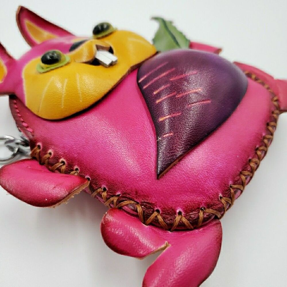 Pink Bunny Rabbit Coin Purse Cute Handmade Leather Small Wallet Kawaii Zip Pouch - Picture 4 of 14
